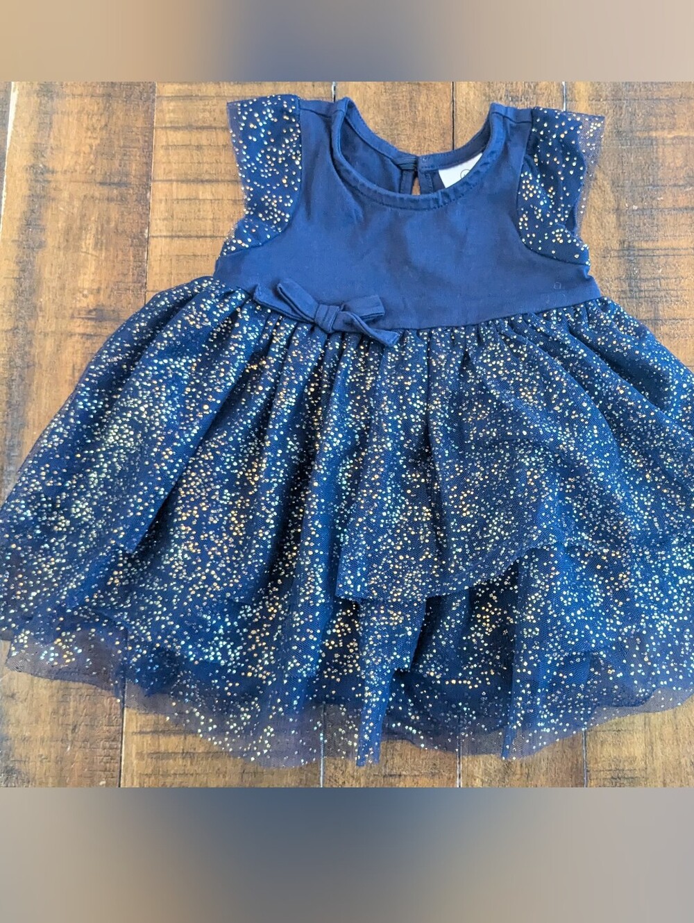 Hanna Andersson Baby Navy Dress with Gold Sparkle Tulle 3-6m Excellent Condition